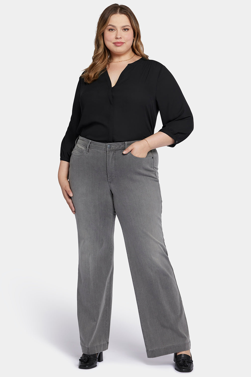 Teresa Wide Leg Jeans In Plus Size With 1 1/2 Hems - Parade Grey