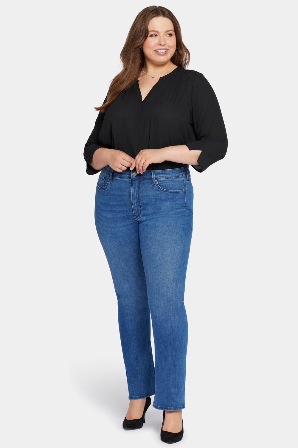 Le Silhouette Slim Bootcut Jeans In Long Inseam Plus Size With High Rise -  Amour Blue
