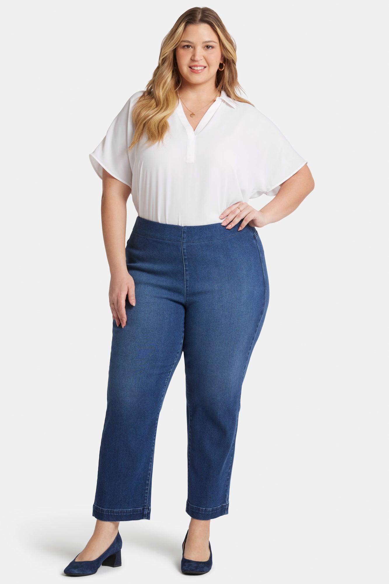NYDJ Bailey Relaxed Straight Ankle Pull-On Jeans In Plus Size In Soft-Contour Denim™ - Mission Blue