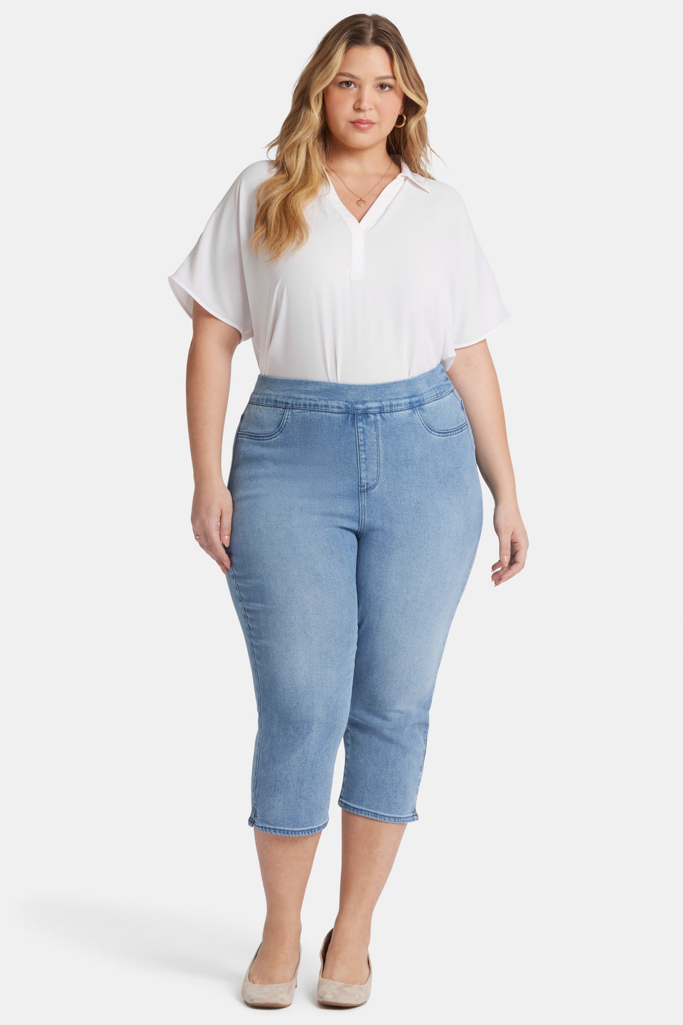 NYDJ Dakota Crop Pull-On Jeans In Plus Size In Soft-Contour Denim™ With Side Slits - Corfu