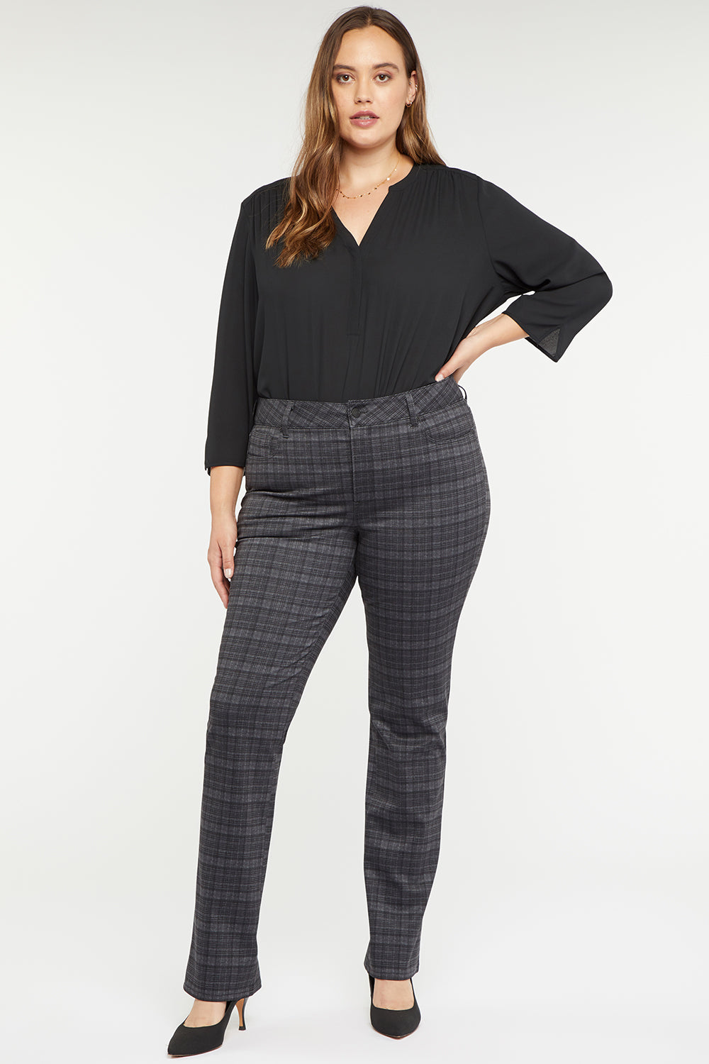 NYDJ Marilyn Straight Pants In Plus Size In Ponte Knit - Hudson Plaid