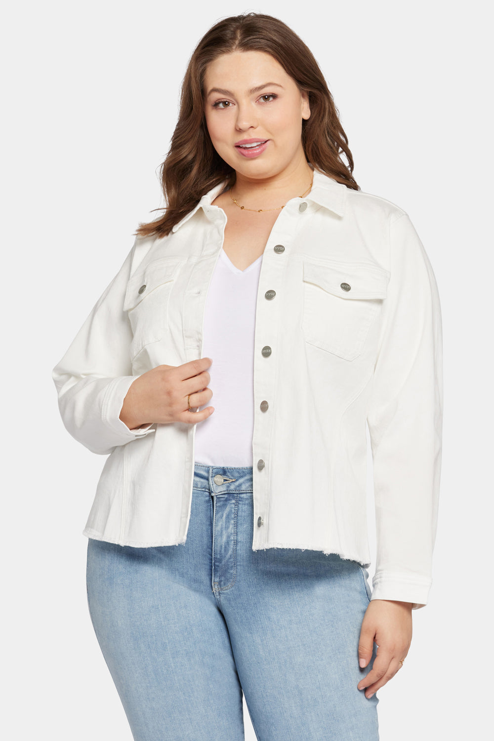 NYDJ Frayed Hem Jacket In Plus Size In Stretch Twill - Optic White