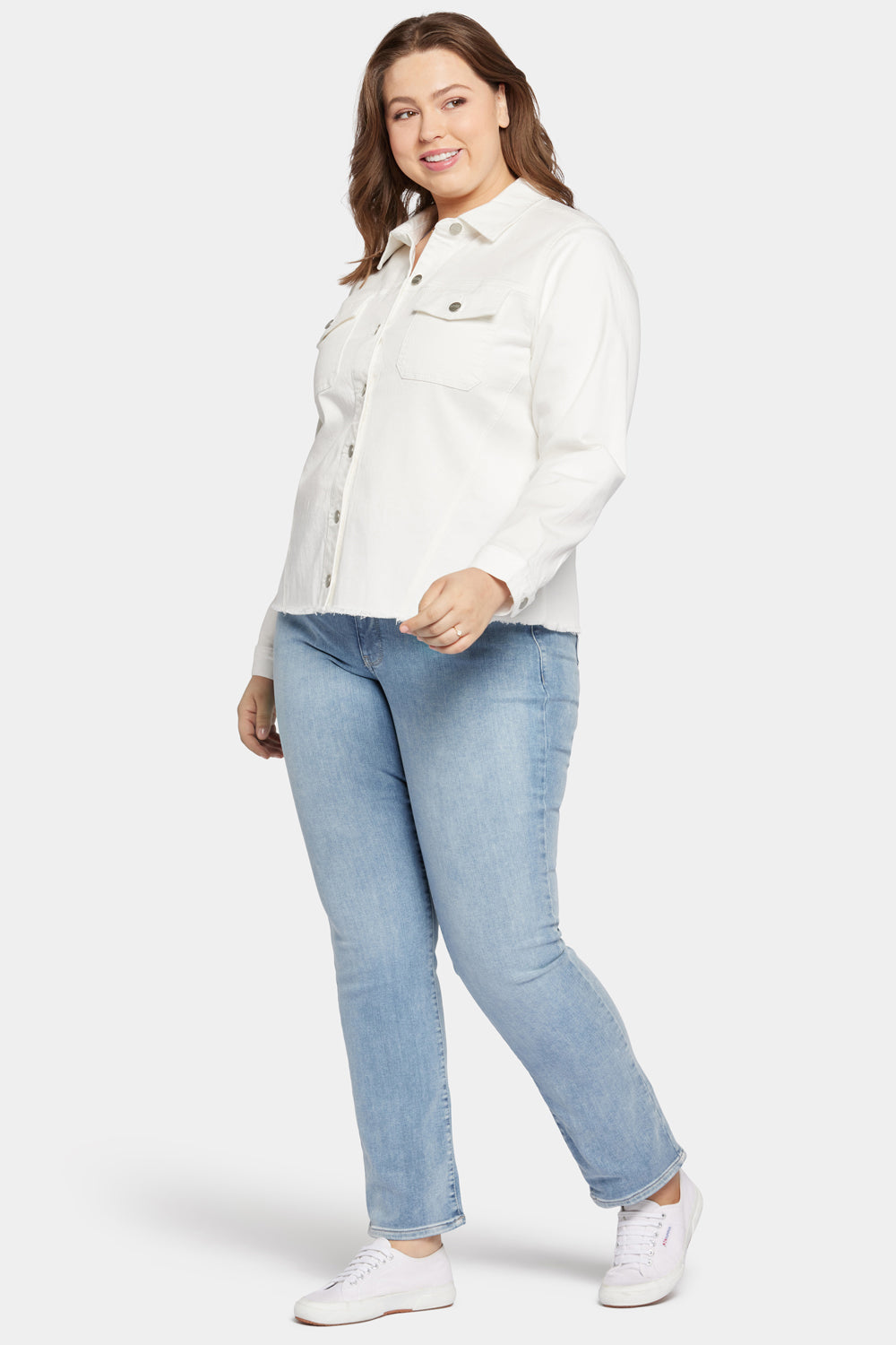 NYDJ Frayed Hem Jacket In Plus Size In Stretch Twill - Optic White