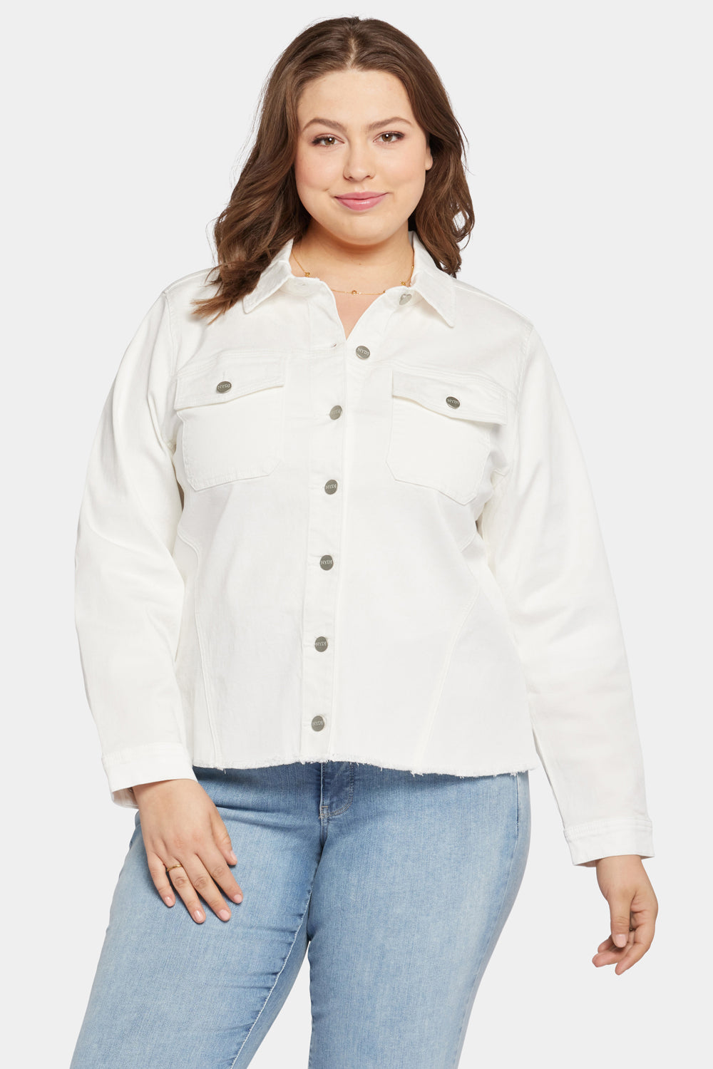 NYDJ Frayed Hem Jacket In Plus Size In Stretch Twill - Optic White
