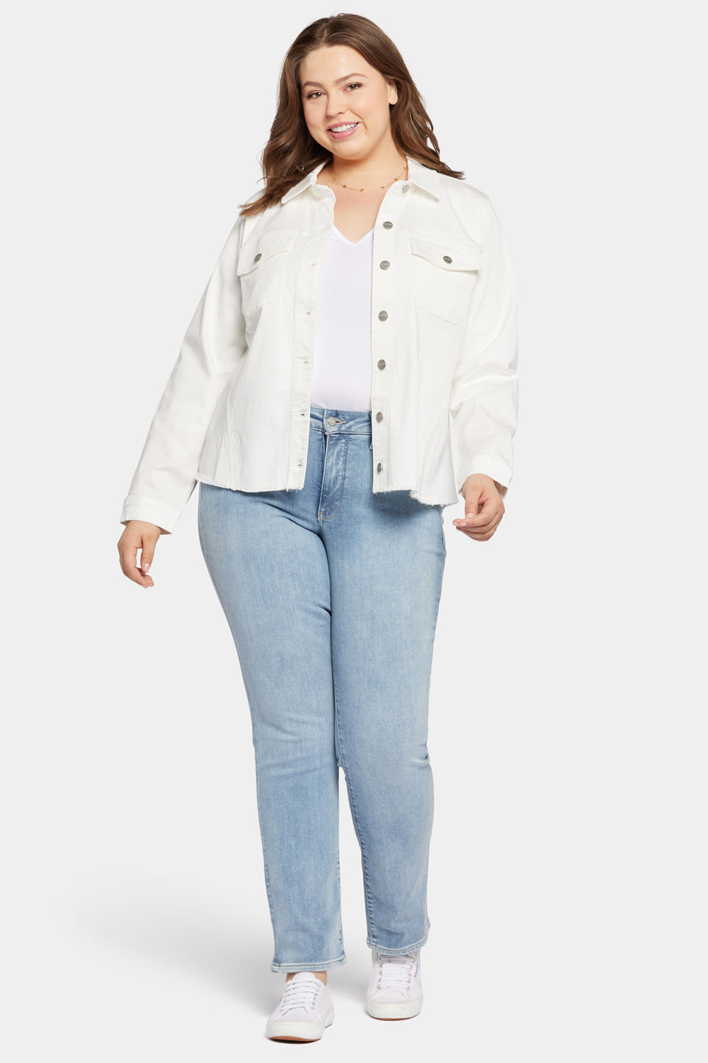 NYDJ Frayed Hem Jacket In Plus Size In Stretch Twill - Optic White