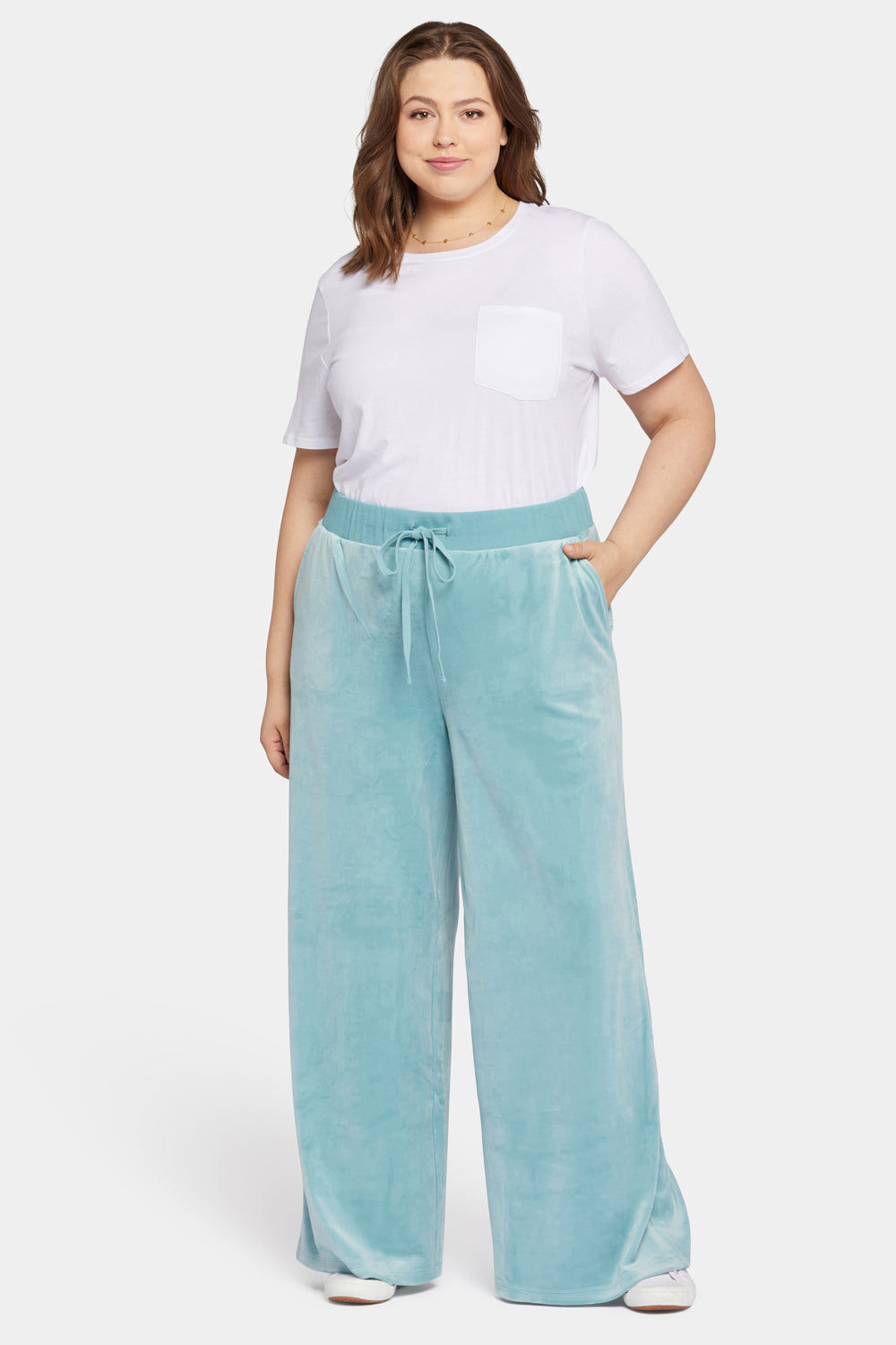 Velour Drawstring Wide Leg Pants In Plus Size Forever Comfort™ Collection -  Dutch Blue Blue | NYDJ