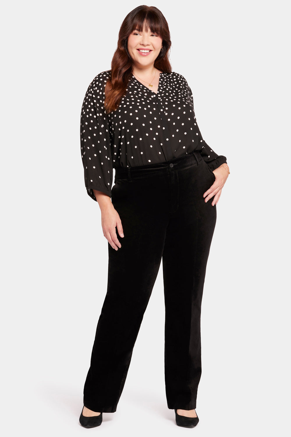 NYDJ Straight Leg Trouser Pants In Plus Size In Velveteen - Black