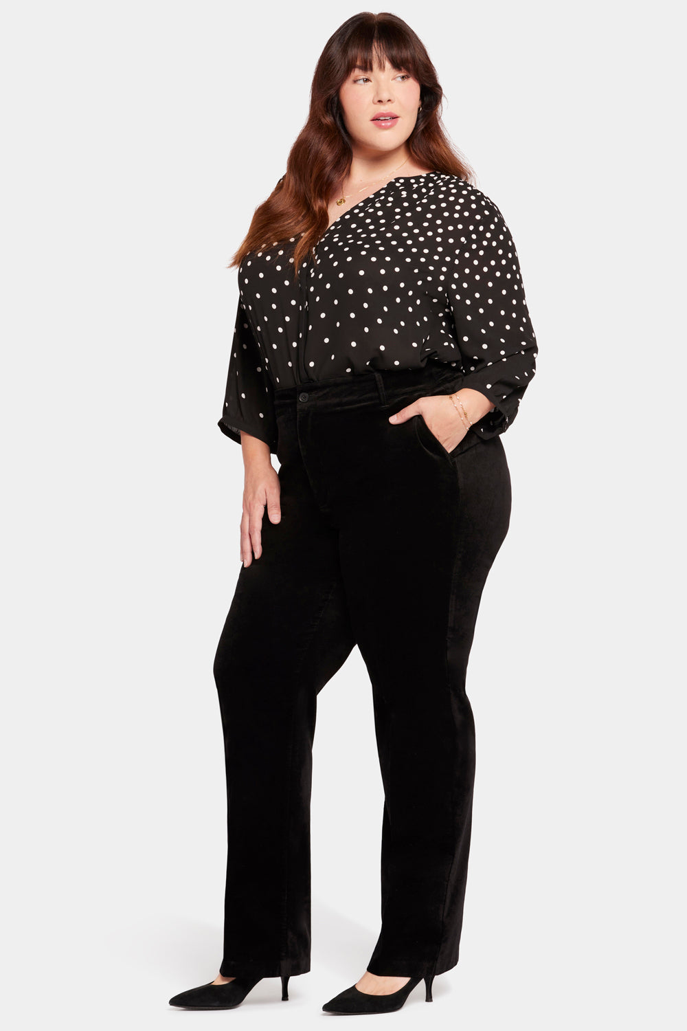 NYDJ Straight Leg Trouser Pants In Plus Size In Velveteen - Black