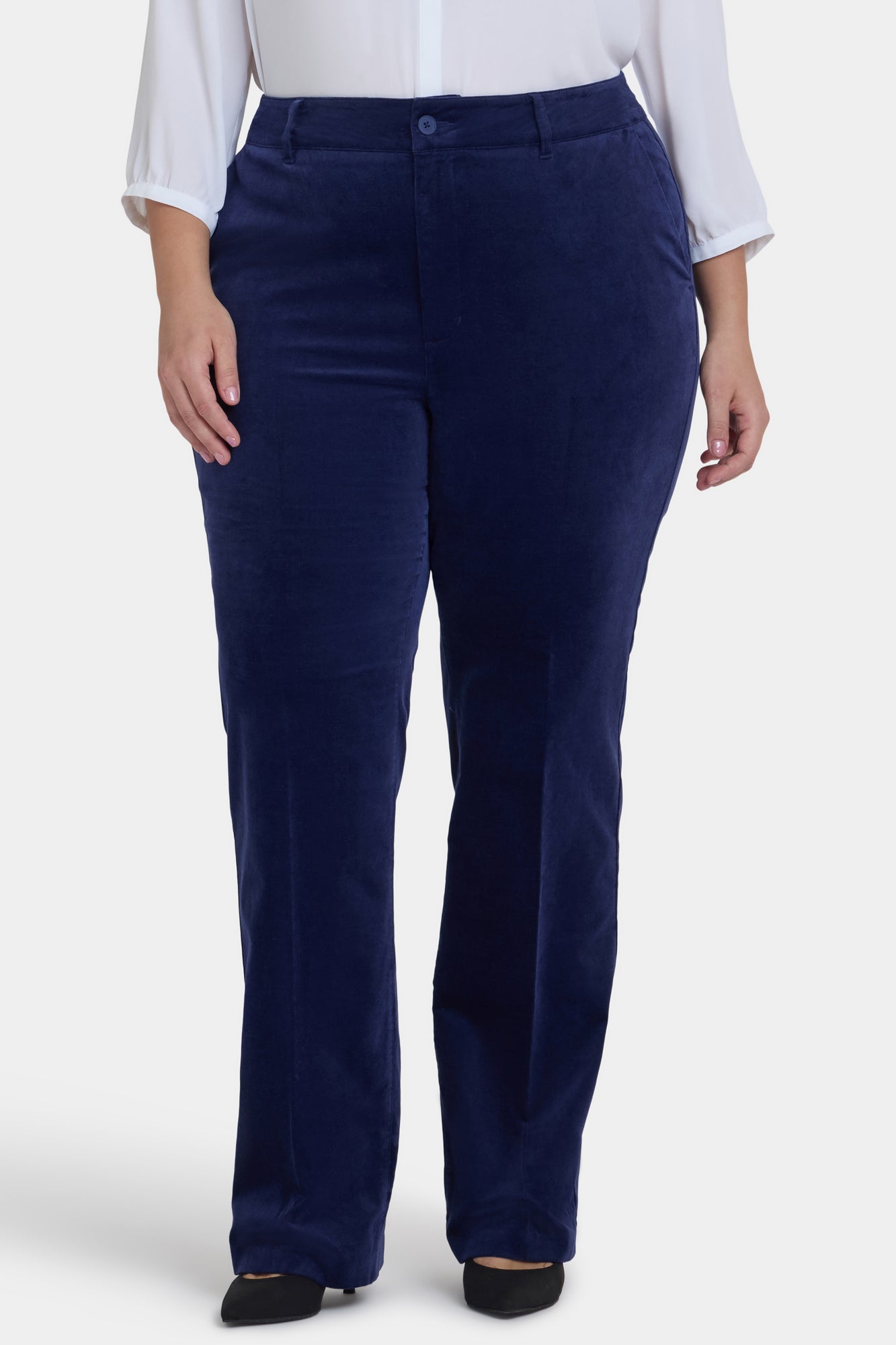NYDJ Straight Trouser Pants In Plus Size In Velveteen With High Rise - Dark Sapphire