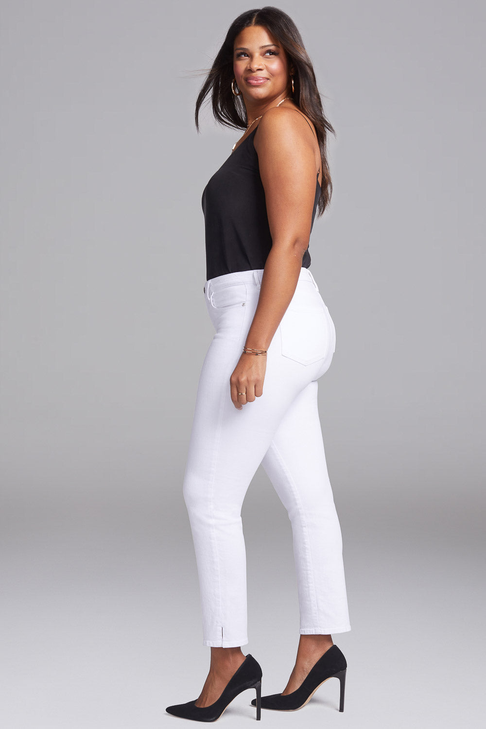 Slim Straight Ankle Jeans In Short Inseam In Curves 360 Denim With Side  Slit - Optic White White
