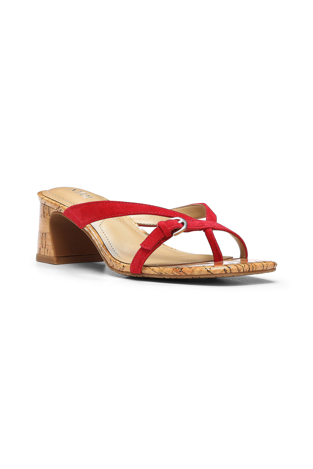 Glam Block Heel Sandals In Kid Suede And Cork - Red Red