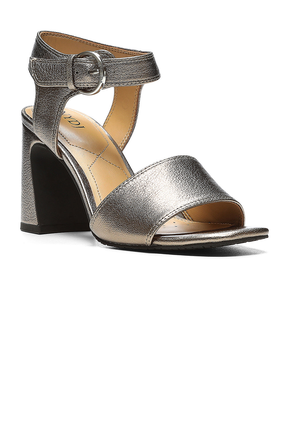 Liz Block Heel Sandals In Tumbled Metallic - Pewter Grey