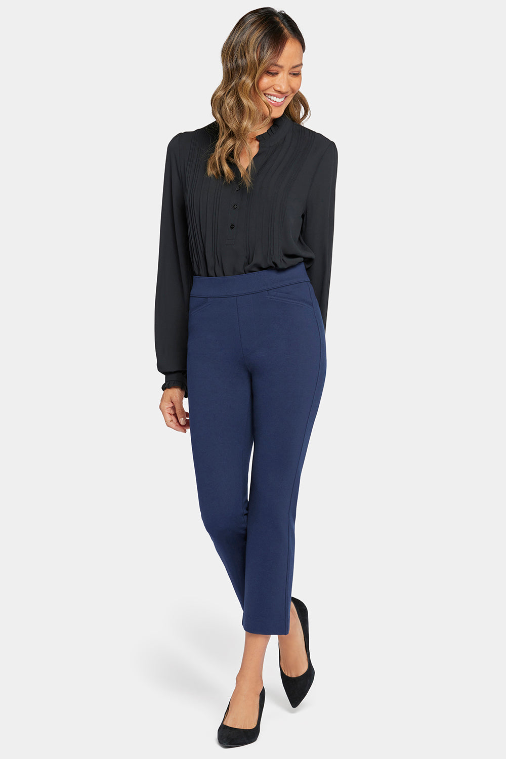 Pull-On Straight Crop Pants Sculpt-Her™ Collection - Oxford Navy Blue
