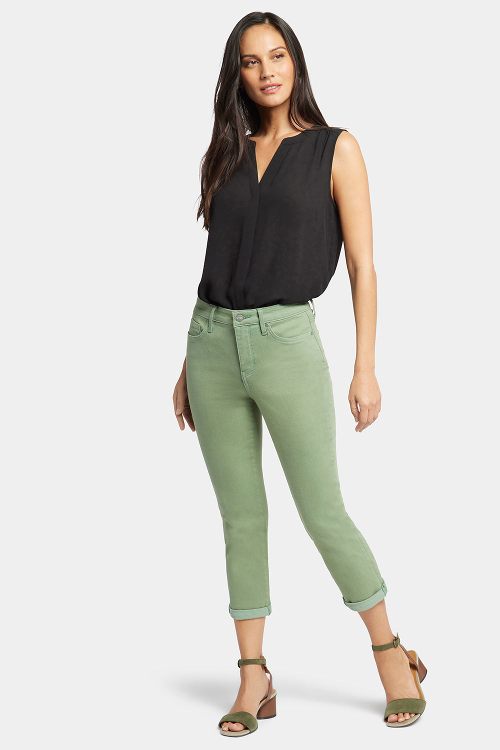 Chloe Skinny Capri Jeans In Plus Size In Cool Embrace® Denim With Roll  Cuffs - English Ivy Green | NYDJ