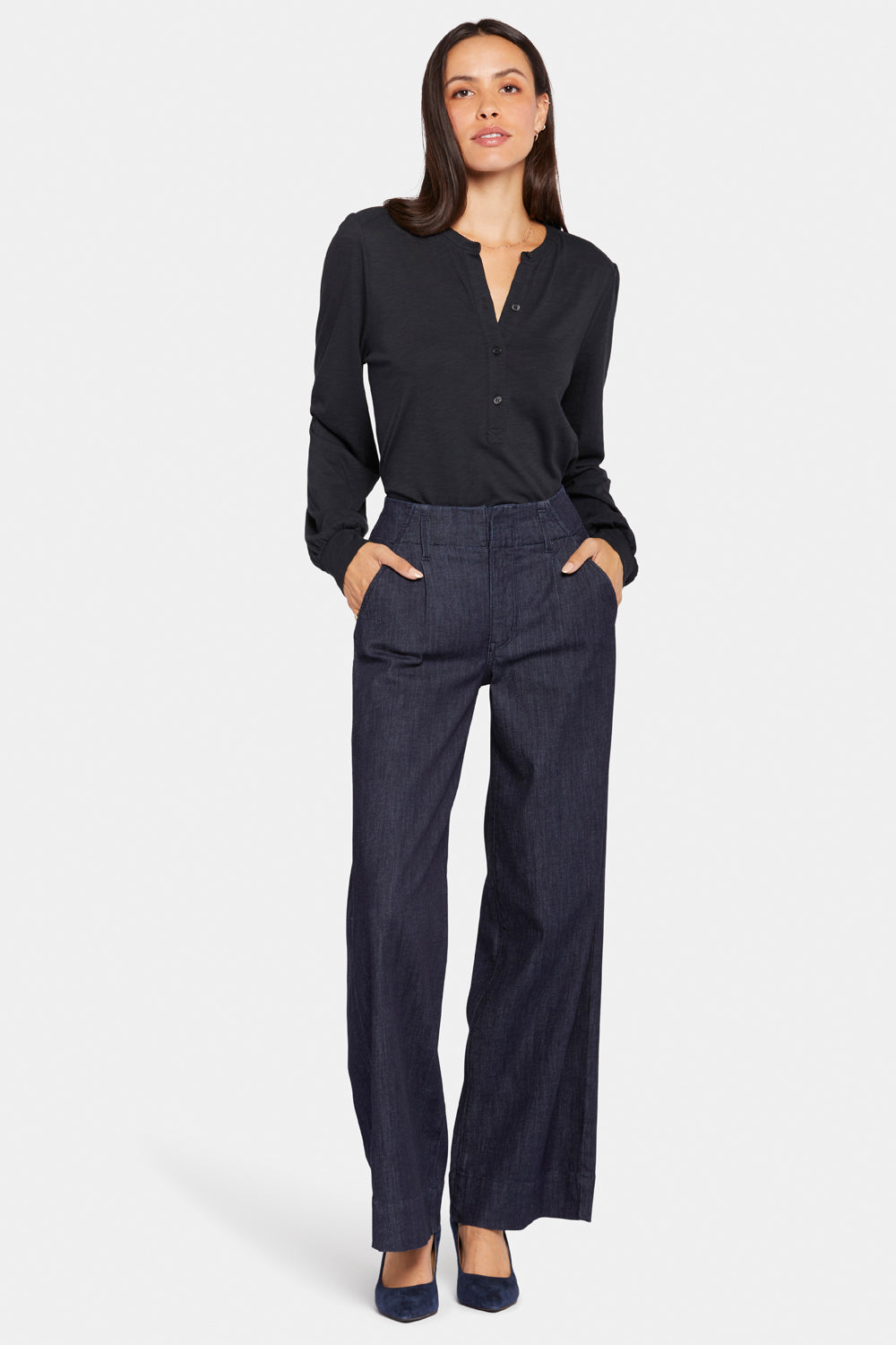 Mona Wide Leg Trouser Jeans With High Rise - Lightweight Rinse Blue | NYDJ