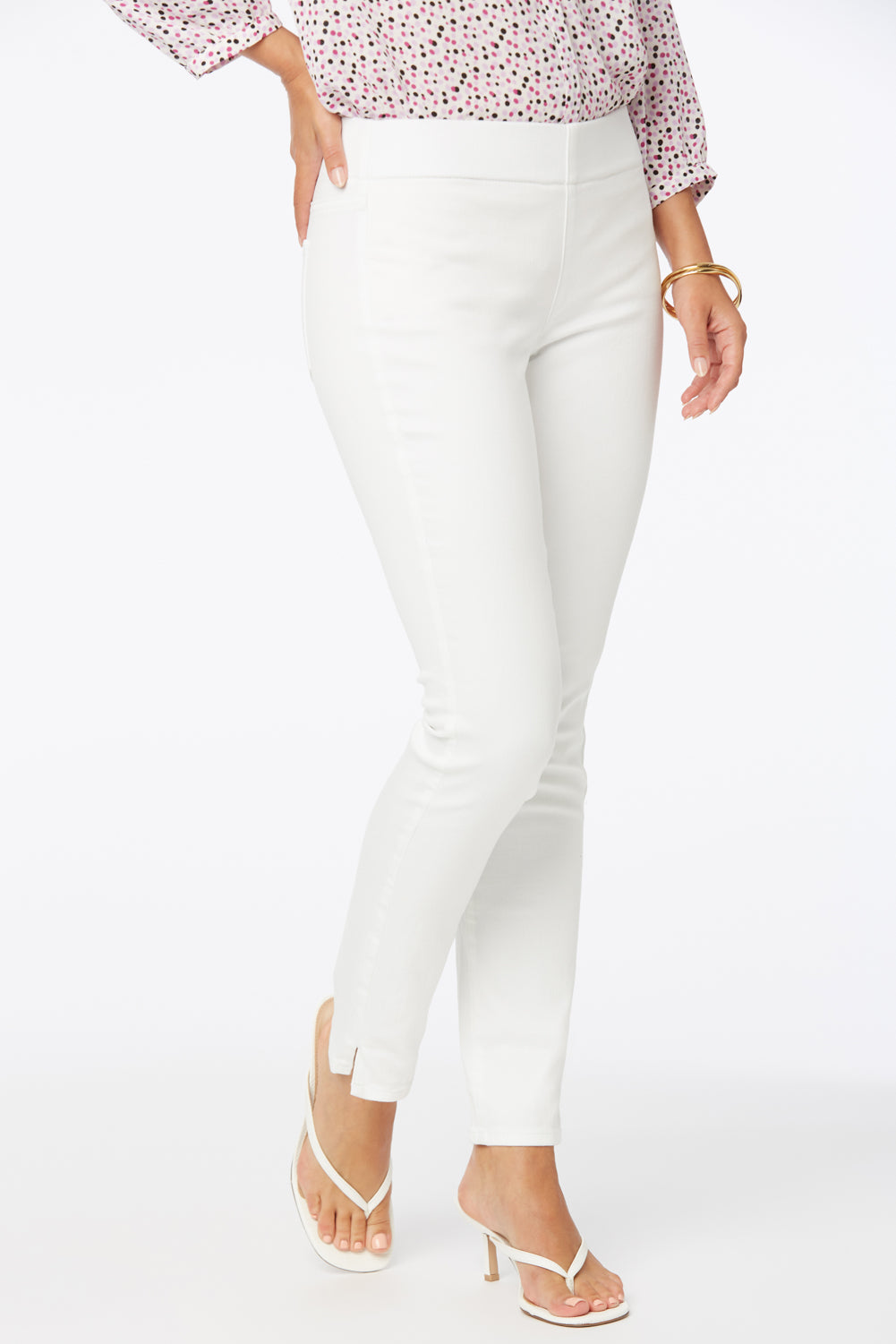 Skinny Ankle Pull-On Jeans With Sideseam Slit - Optic White White