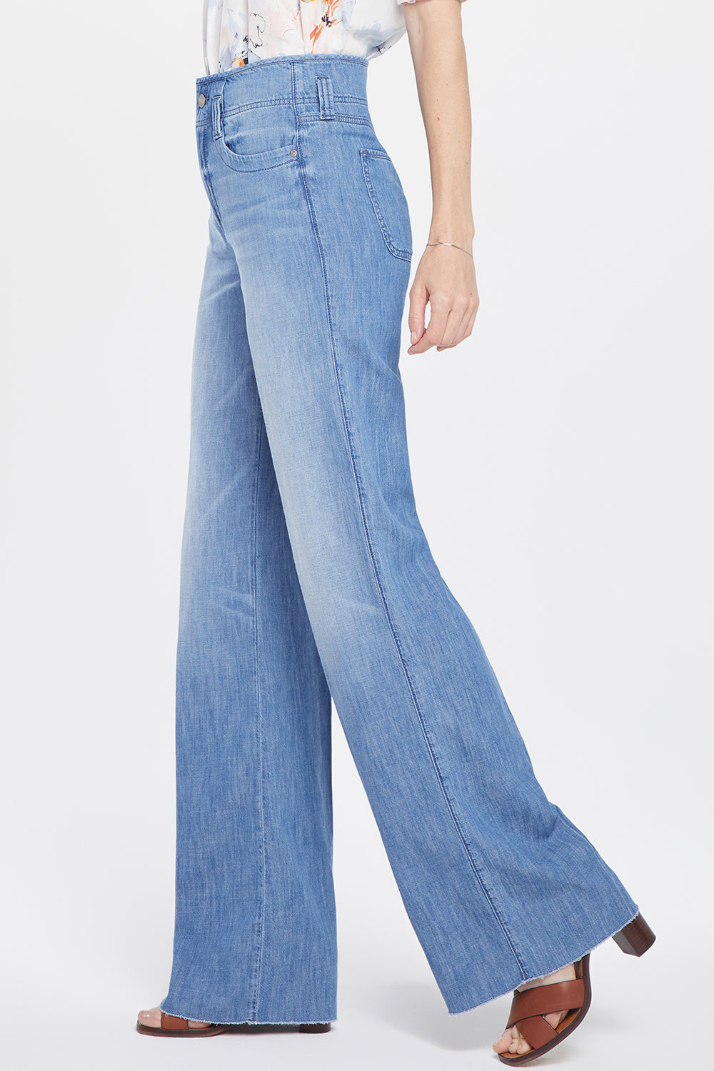 Teresa Wide Leg Jeans In Tall With 36 Inseam, High Rise And Raw Hems -  Everly Blue