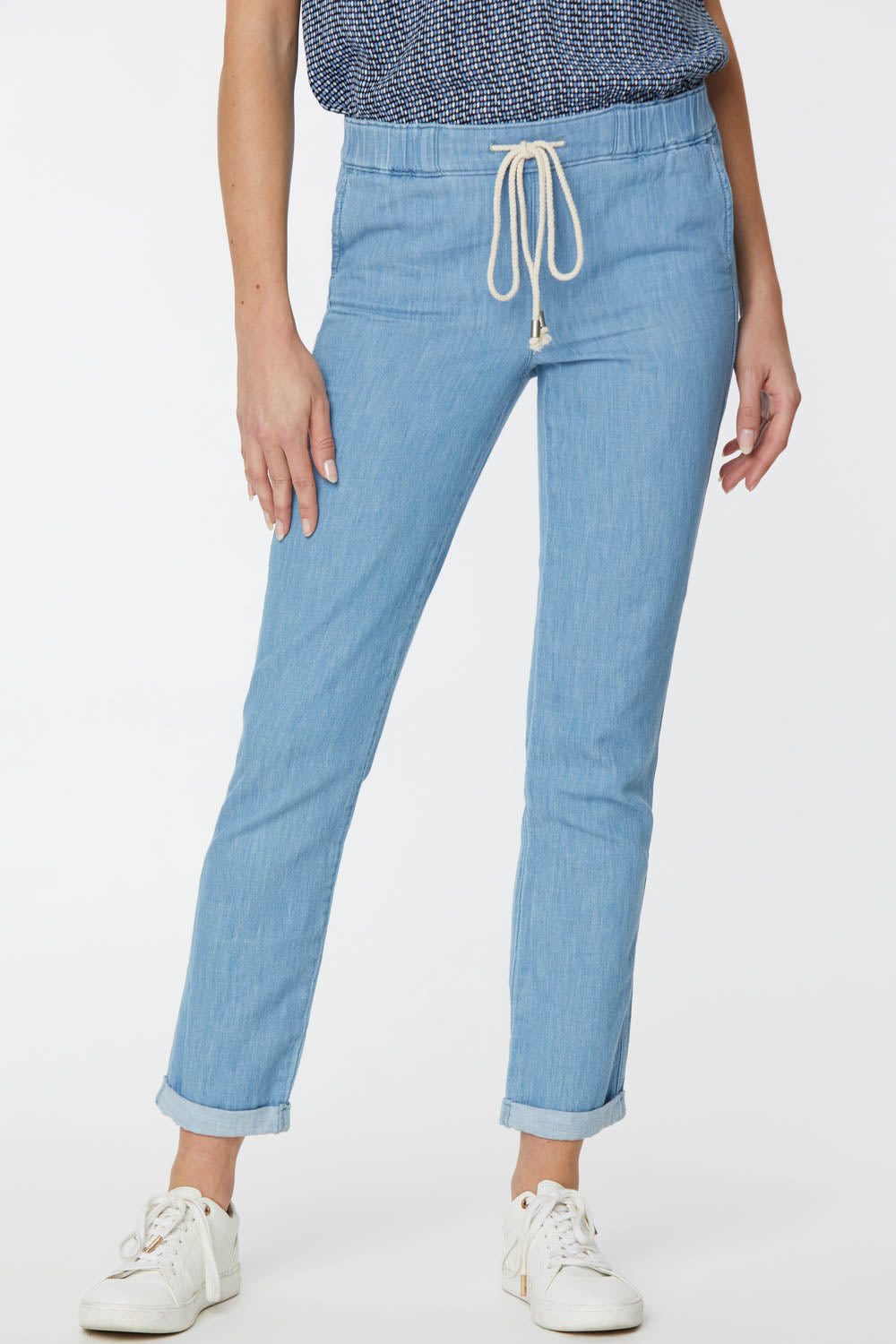 Slim Jogger Ankle Pants With Roll Cuffs - Light Stone Blue