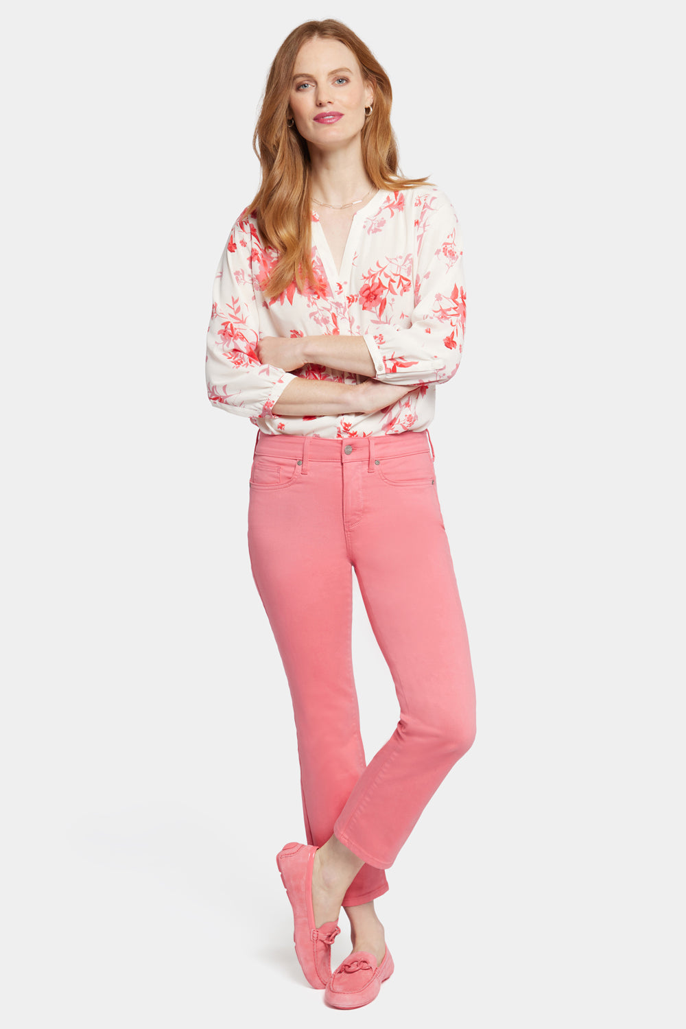 Marilyn Straight Ankle Jeans In Petite - Pink Punch Pink