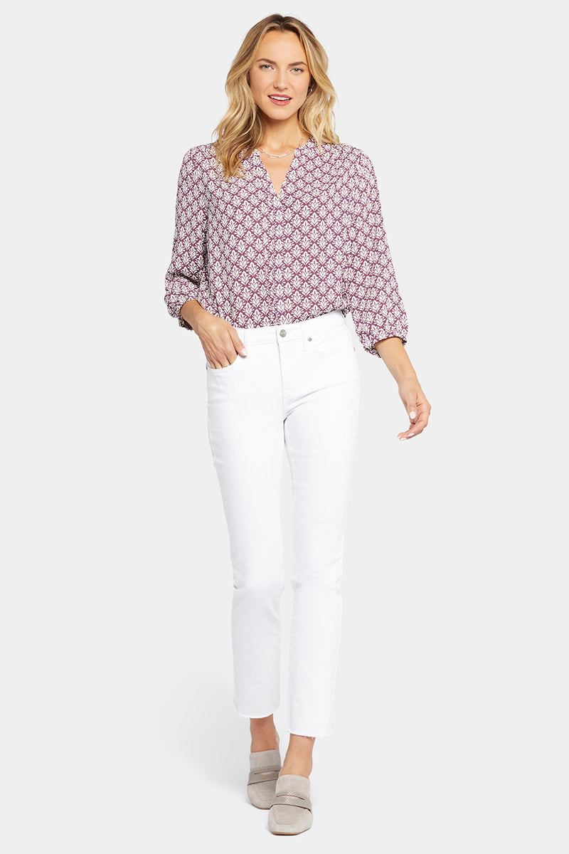 NYDJ Sheri Slim Ankle Jeans In Petite With Frayed Hems - Optic White