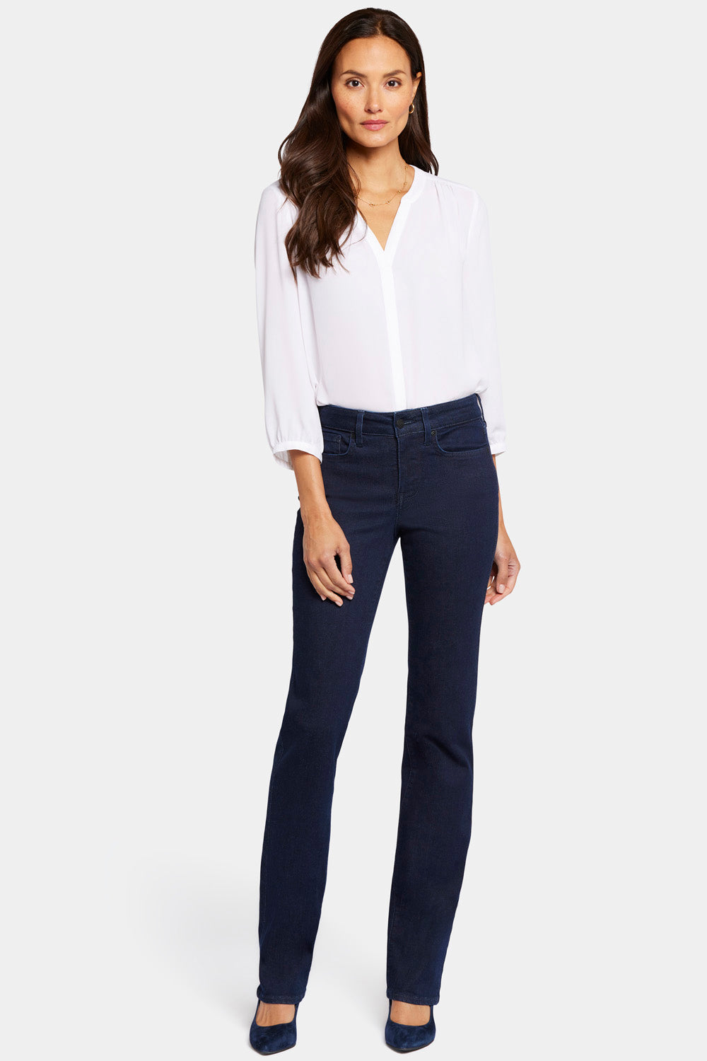 Marilyn Straight Jeans In Petite With Short 28 Inseam - Rinse Blue
