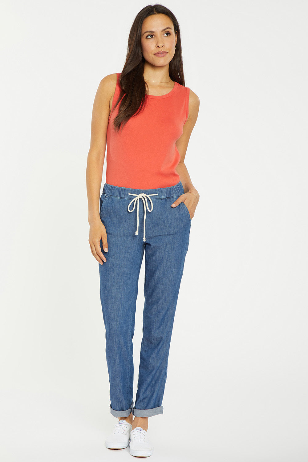 Slim Jogger Ankle Pants In Petite With Roll Cuffs - Horizon Base