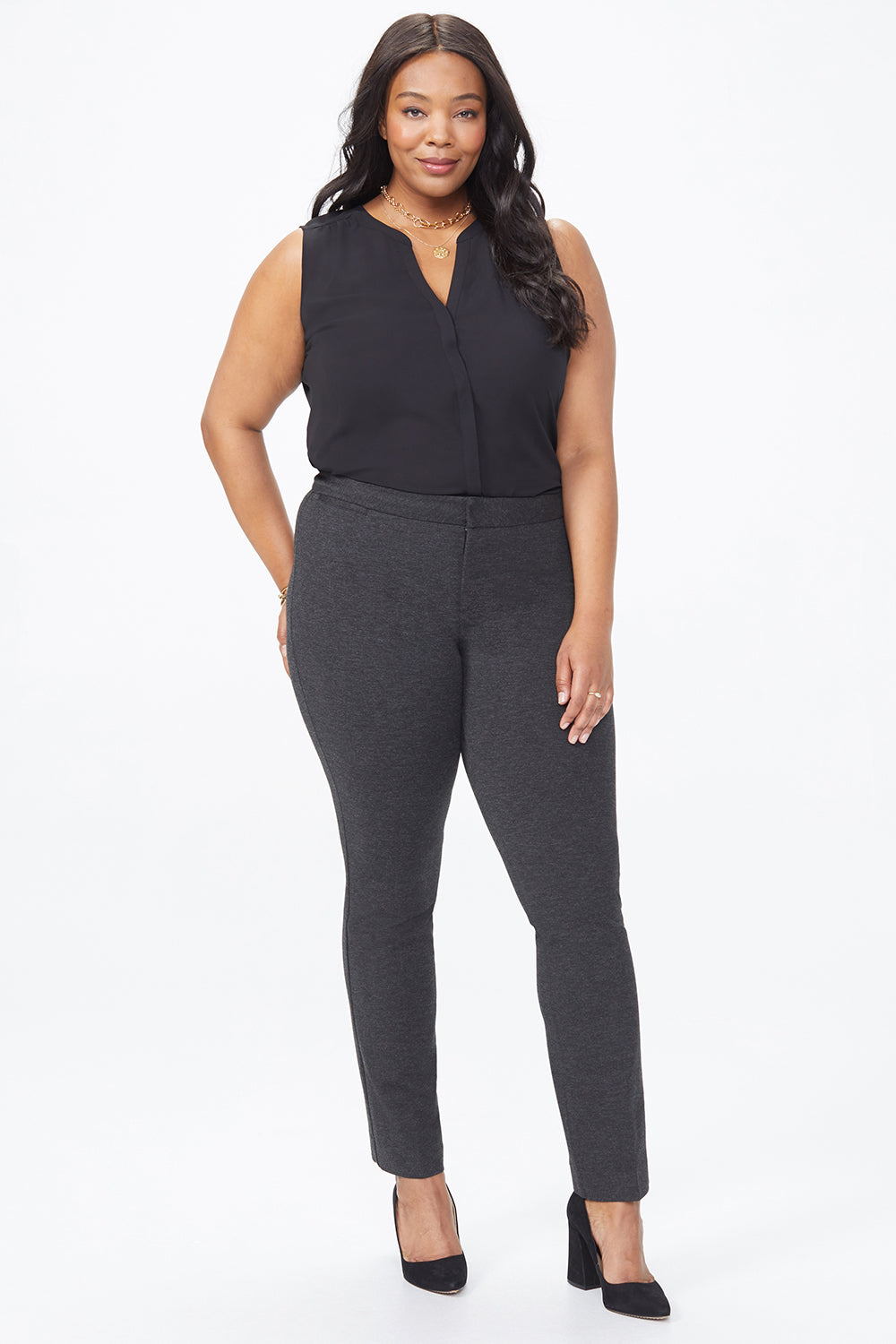 Slim Trouser Pants In Plus Size In Ponte Knit - Charcoal Heathered Grey |  NYDJ