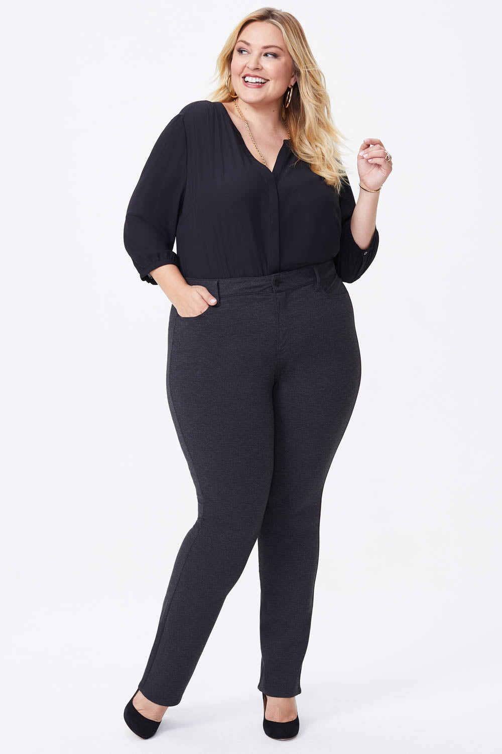 Faux Leather Marilyn Straight Pants In Plus Size Sculpt-Her