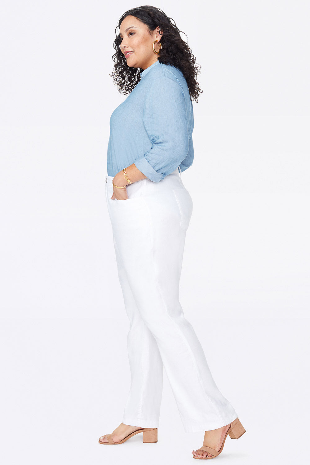 Trouser Pants In Plus Size In Stretch Linen - Optic White White