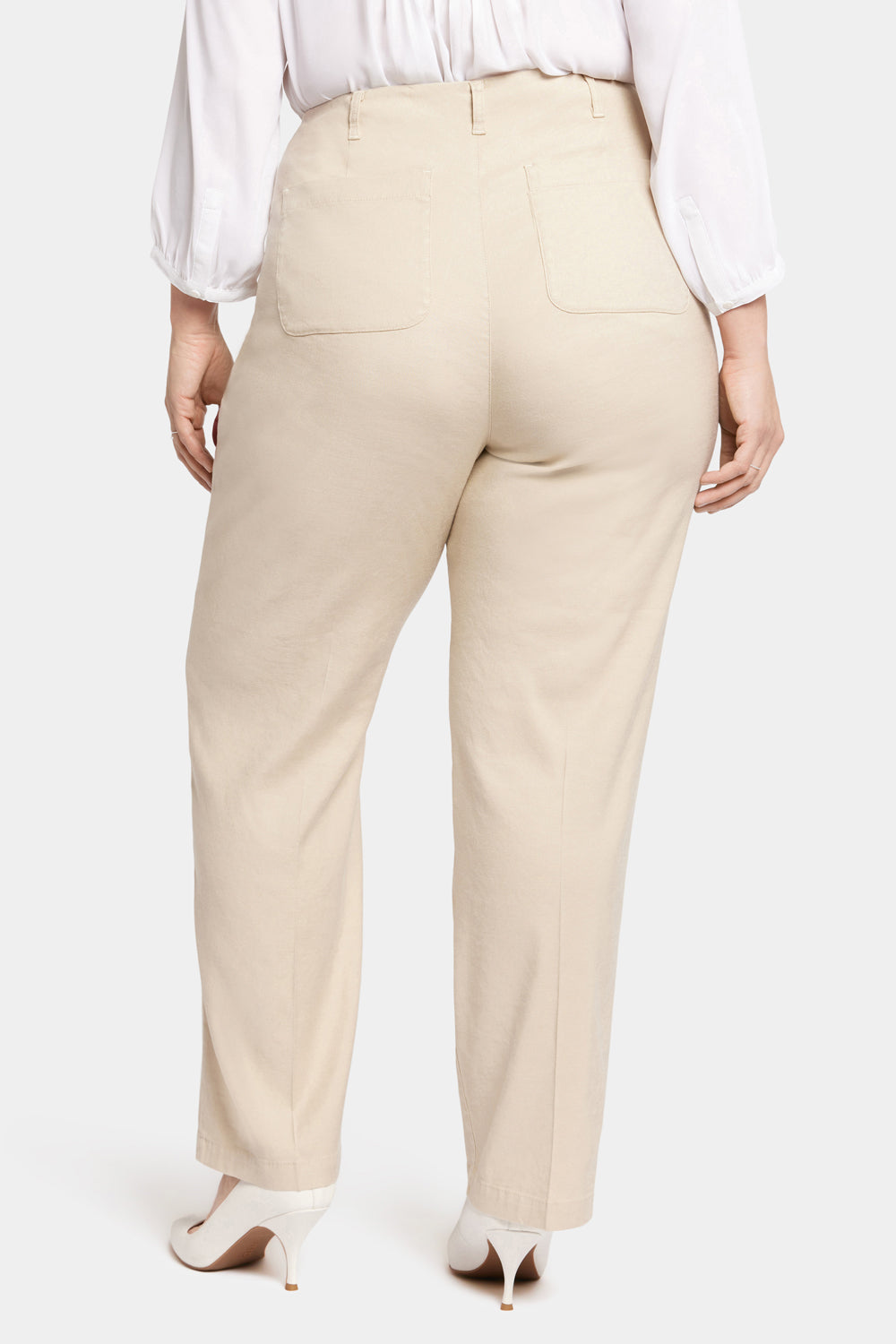 Marilyn Straight Pants In Plus Size In Stretch Linen - Feather Tan