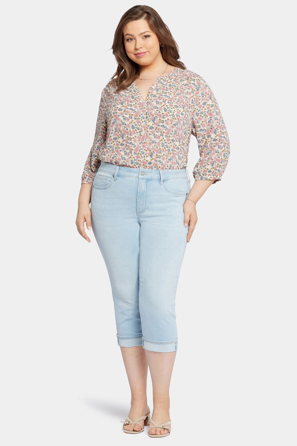 Marilyn Straight Crop Jeans In Plus Size In Cool Embrace® Denim With Cuffs  - Brightside Blue