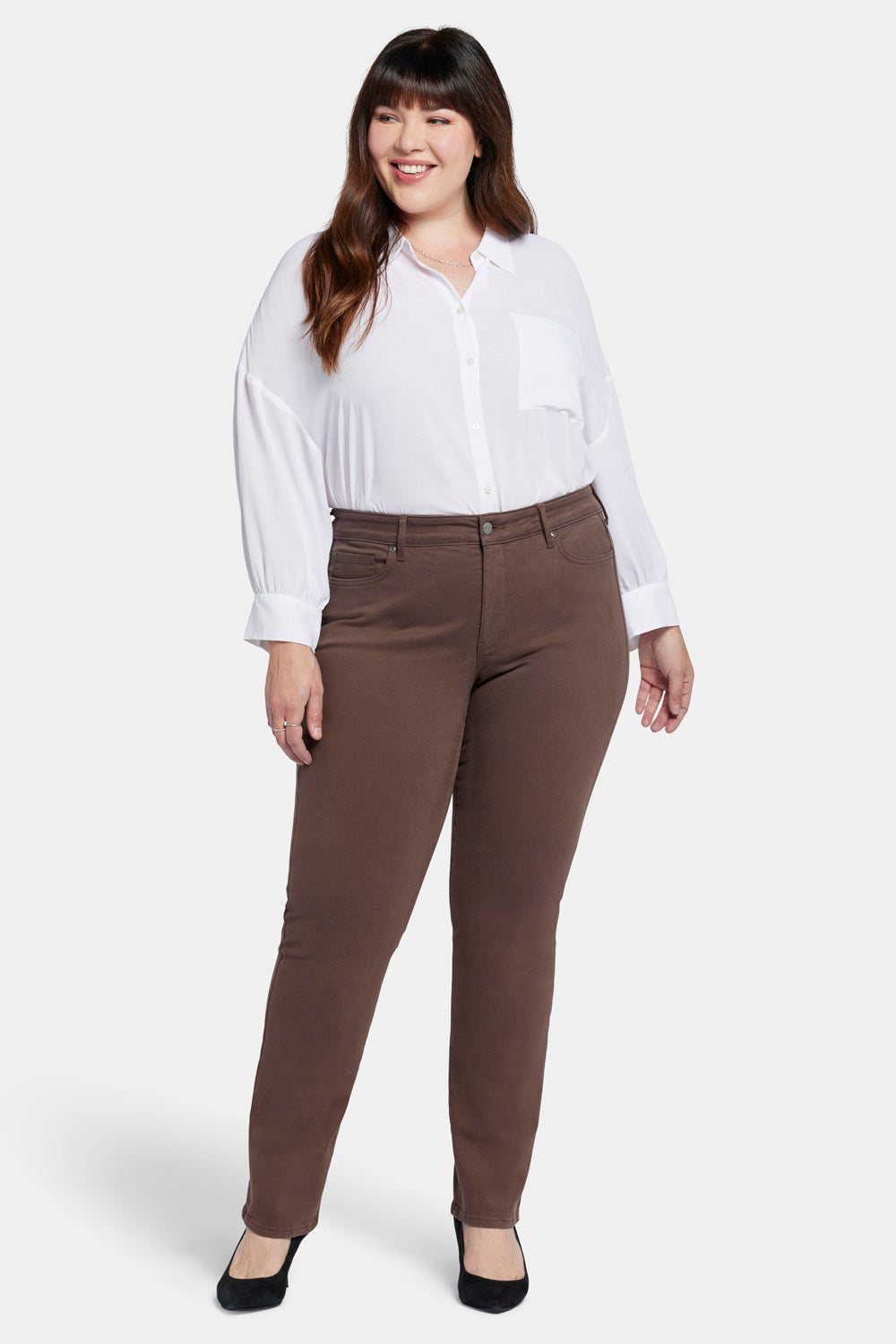 Marilyn Straight Jeans In Plus Size - Coffee Bean Brown