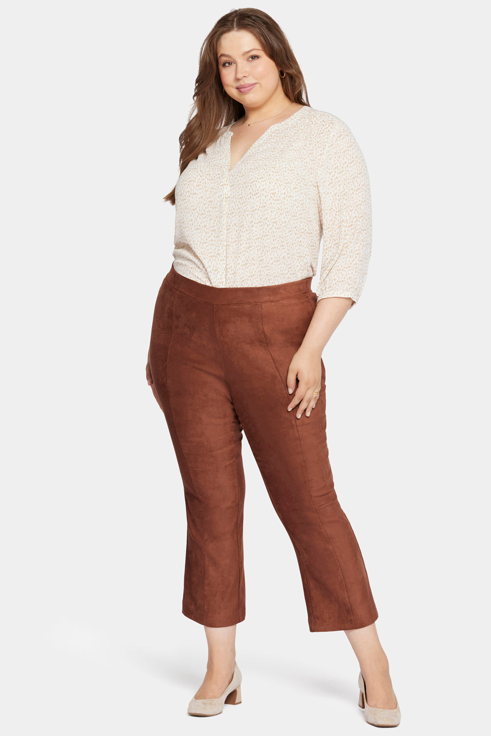 Deep Brown Solid Women Plus Size Slim Pants