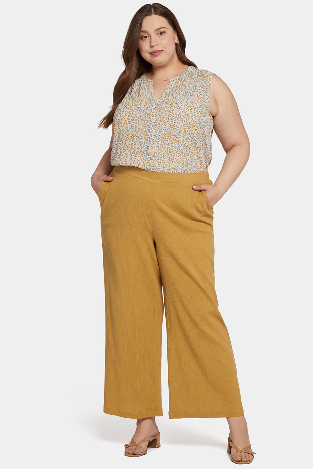 Straight Pull-On Pants In Plus Size In Cotton Gauze - Olive Oil Green
