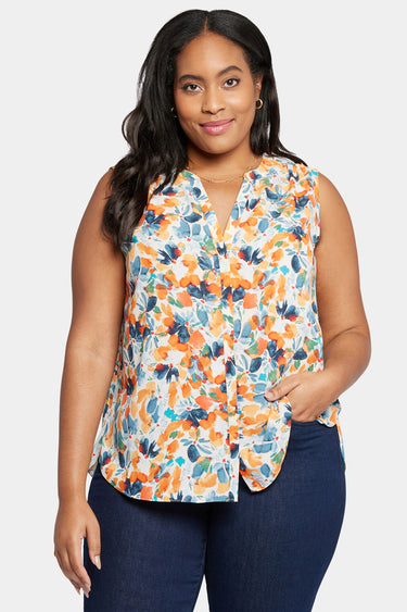 NYDJ Sleeveless Pintuck Blouse In Plus Size - Cottage Pond