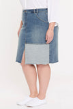 NYDJ Midi Skirt In Plus Size With Patch Detail and Frayed Hem - Clean Seline
