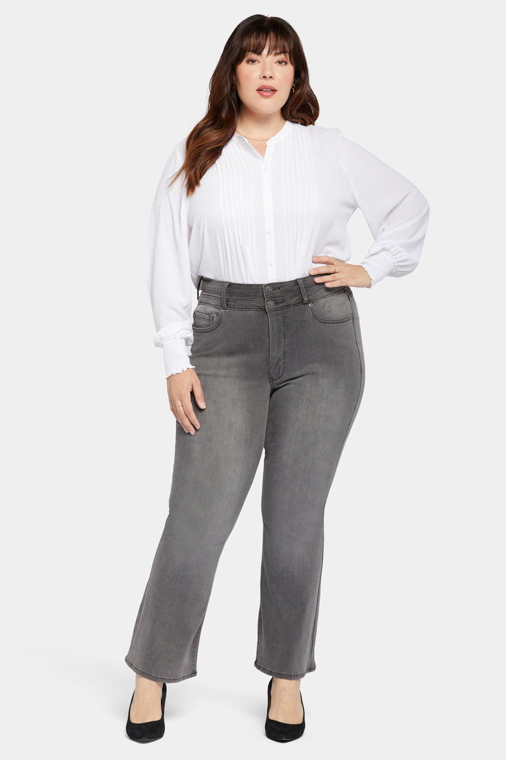 Ava Flared Jeans In Plus Size With High Rise And Paneled Waistband - Smokey  Mountain Grey | NYDJ