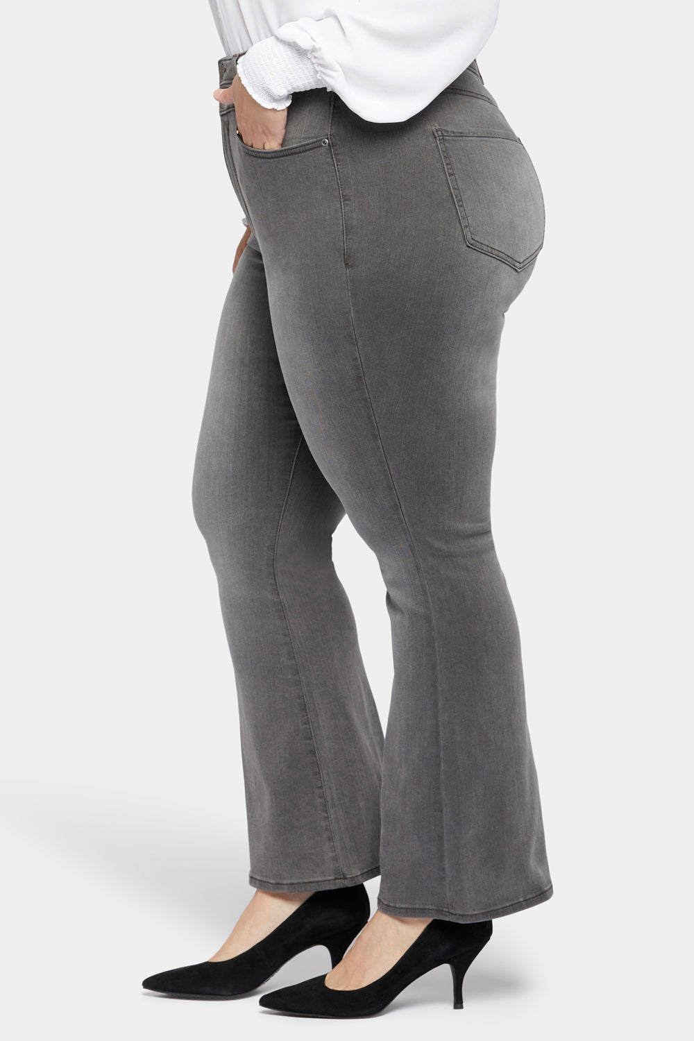 Ava Flared Jeans In Plus Size With High Rise And Paneled Waistband - Smokey  Mountain Grey | NYDJ