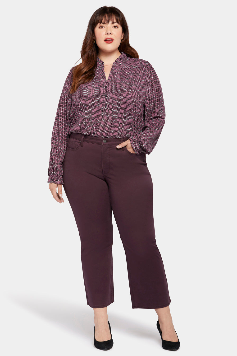 Relaxed Flared Jeans In Plus Size In Stretch Sateen - Eggplant