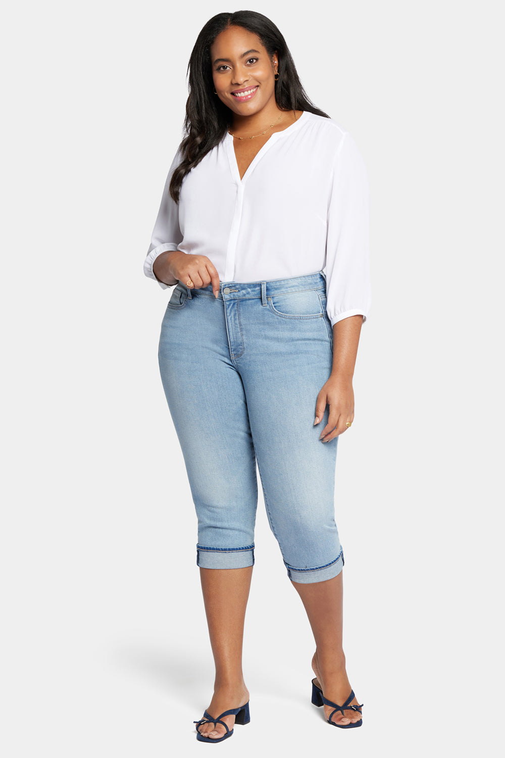 Marilyn Straight Crop Jeans In Plus Size With Cuffs - Afterglow Blue