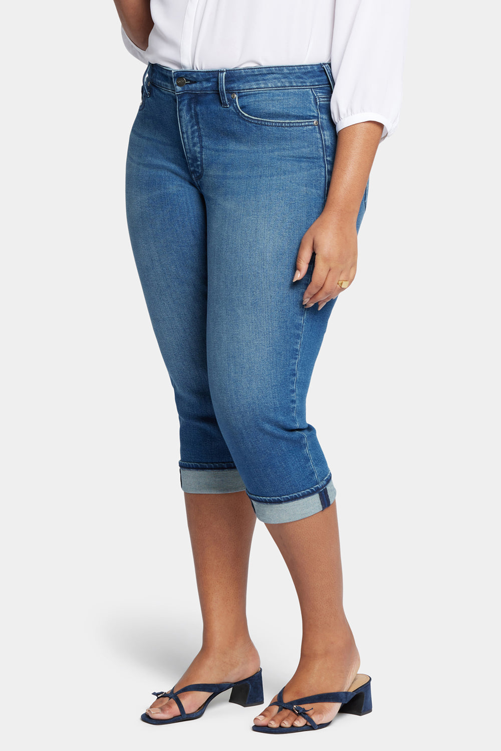 Marilyn Straight Crop Jeans In Plus Size With Cuffs - Windfall Blue | NYDJ | High Waist Jeans