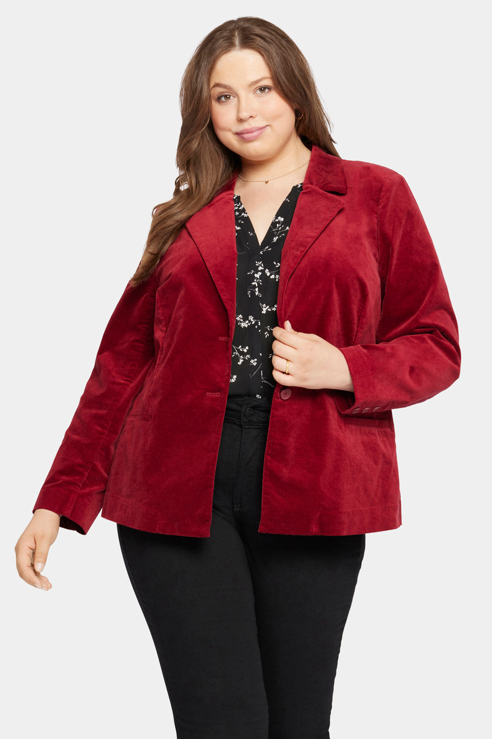 Classic Blazer Jacket In Plus Size In Velveteen - Boysenberry Red