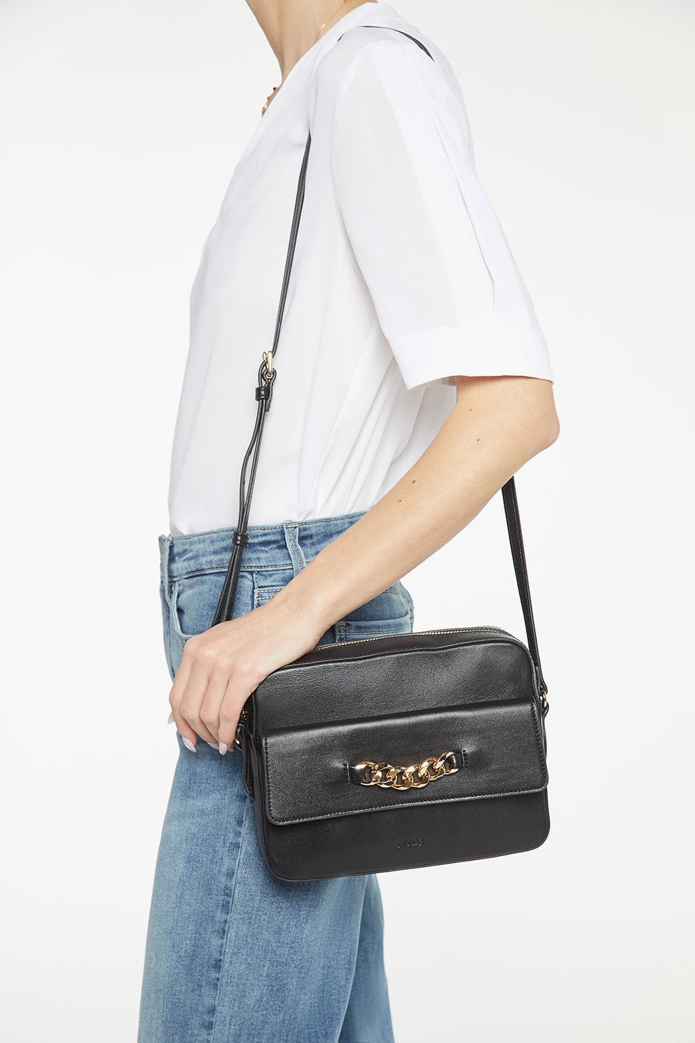 NYDJ Leather Flap Crossbody Bag  - Black