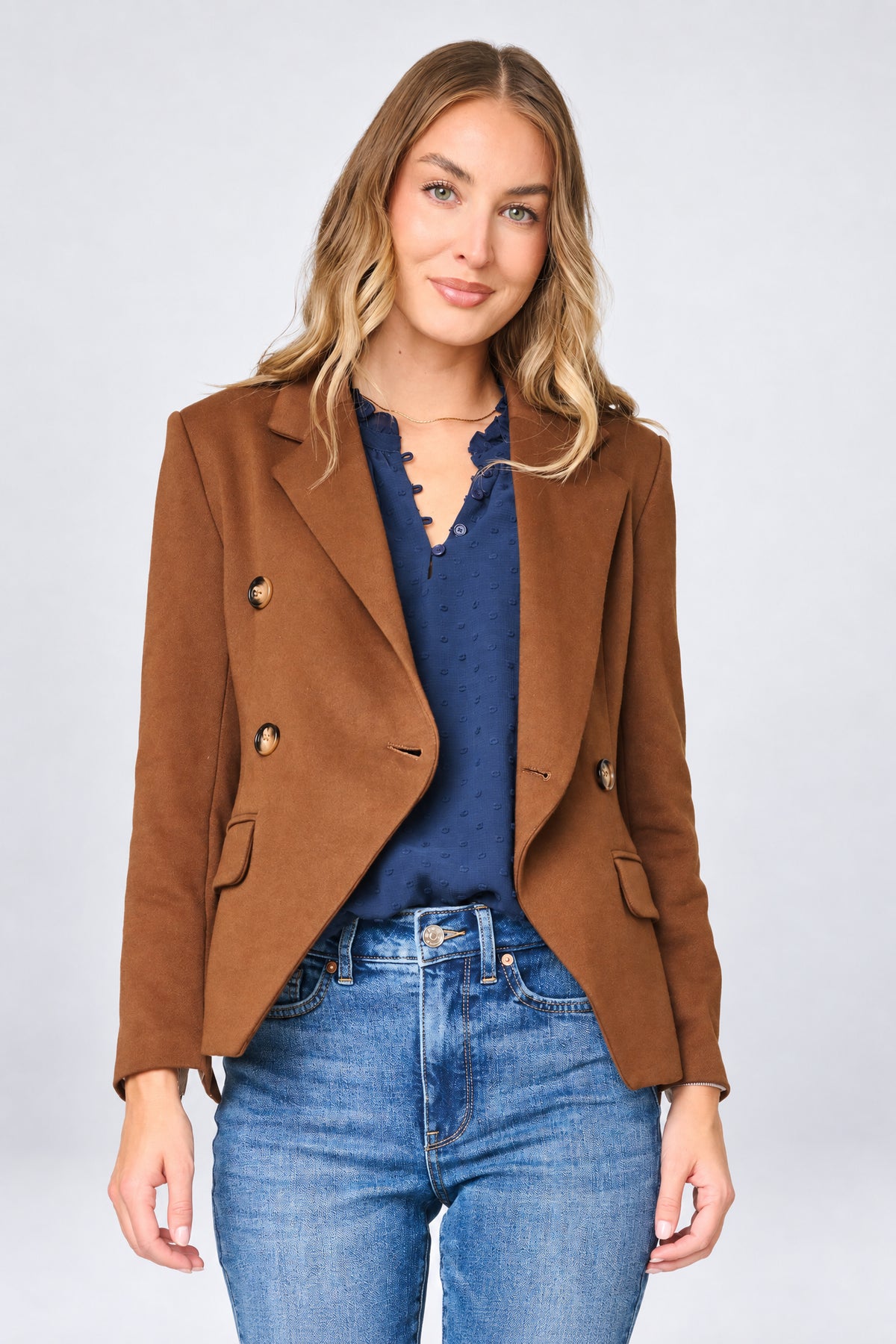NYDJ Double Breasted Blazer in Tuscan Saddle by Gibsonlook  - Double Breasted Blazer in Tuscan Saddle by Gibsonlook