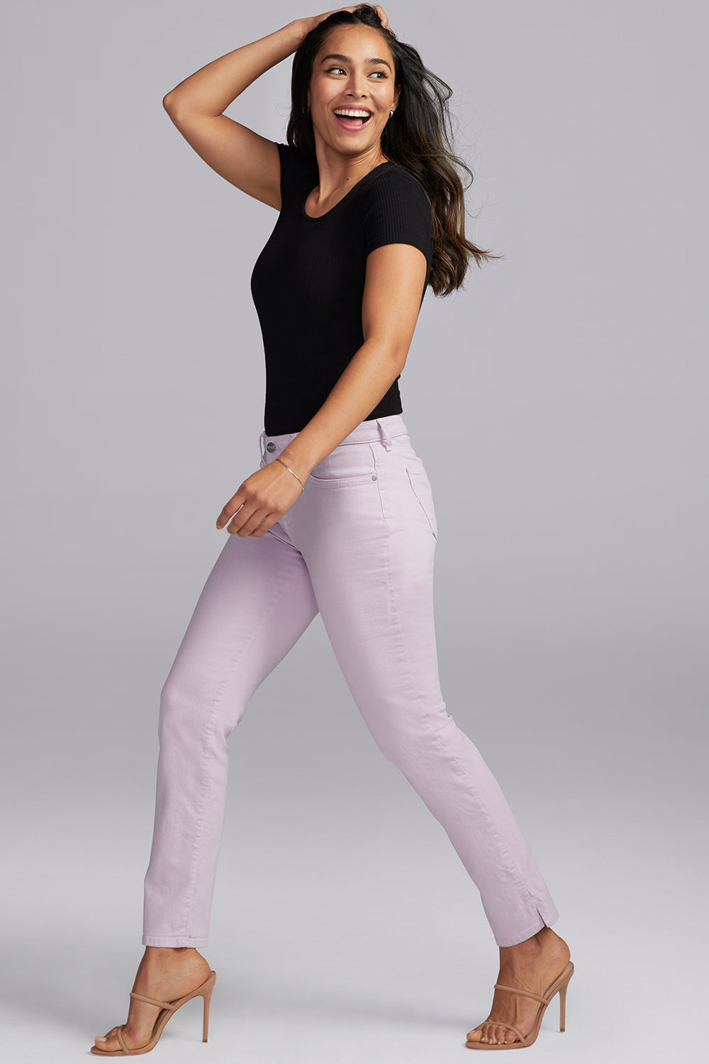 NYDJ Slim Straight Ankle Jeans In Short Inseam In Curves 360 Denim With Side Slit - Lilac Petal