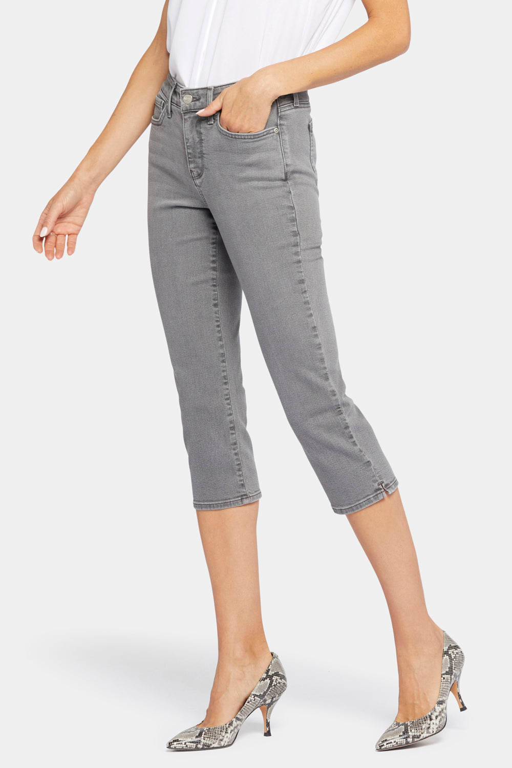 NYDJ Slim Straight Crop Jeans In Curves 360 Denim With Side Slits - Palmas