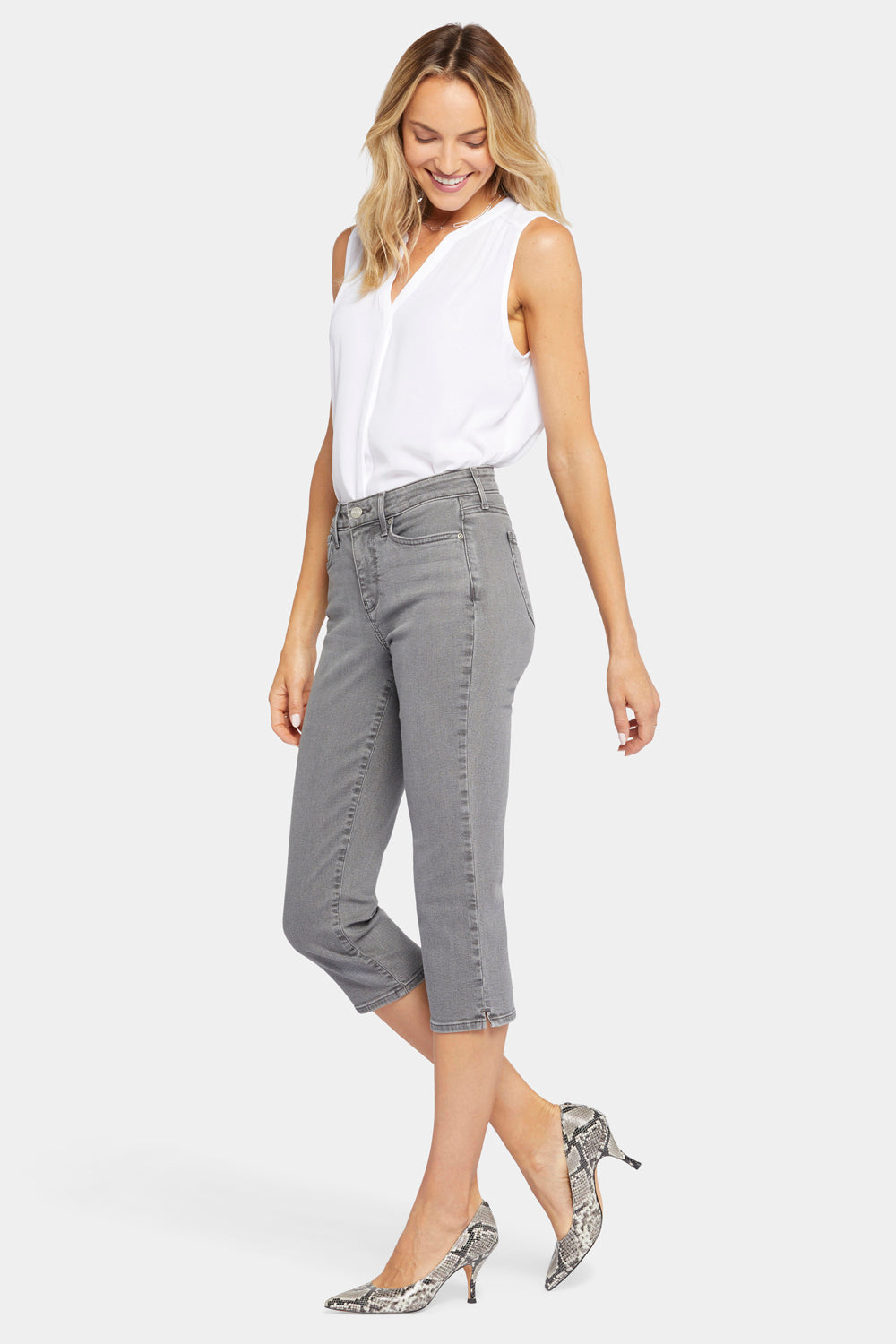 NYDJ Slim Straight Crop Jeans In Curves 360 Denim With Side Slits - Palmas