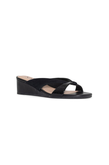 NYDJ Contessa Wedge Sandals In Suede And Patent Leather - Black