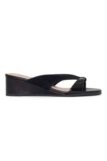 NYDJ Contessa Wedge Sandals In Suede And Patent Leather - Black