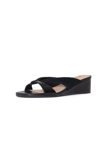 NYDJ Contessa Wedge Sandals In Suede And Patent Leather - Black